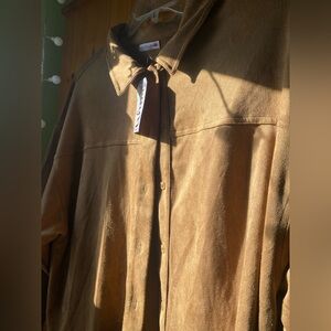 Beautiful Chaos Long Sleeve Button Up Shirt Shacket Suede Brown Camel in Large